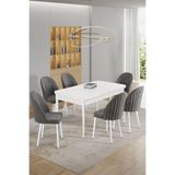 Canisa Enya Serisi 80x132 cm Açılabilir Beyaz Masa Takımı, 6 Gri Sandalye