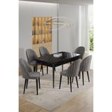 Canisa Enya Serisi 80x132 cm Açılabilir Siyah Mermer Desen Masa Takımı, 6 Gri Sandalye