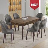 Canisa Enya Serisi MDF 80 x 132 Açılabilir Barok Ahşap Desen Masa Takımı ve 6 Gri Sandalye - 80x132