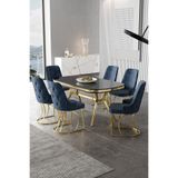 Canisa Epal Serisi 90x168 cm Siyah Mermer Desen Masa Takımı, Gold Ayaklı, 6 Antrasit Sandalye