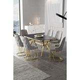 Canisa Epal Serisi 90x168 cm Siyah Mermer Desen Masa Takımı, Gold Ayaklı, 6 Gri Sandalye
