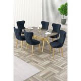 Canisa Esla Serisi 90x160 cm Lak Panel Antrasit Masa Takımı, Gold Detaylı Ayaklı, 6 Antrasit Sandalye