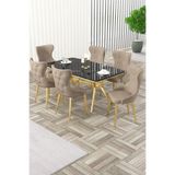 Canisa Esla Serisi 90x160 cm Lak Panel Sonata Masa, Gold Ayaklı, 6 Cappucino Sandalye Takımı