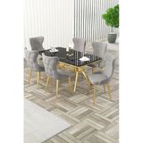 Canisa Esla Serisi 90X160 Lak Panel Sonata Gold Kaplama Ayaklı Masa Takımı ve 6 Sandalye - Gri