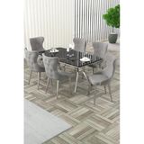 Canisa Esla Serisi 90x160 Lak Panel Sonata Krom Kaplama Ayaklı Masa Takımı ve 6 Gri Sandalye