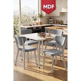 Canisa Estro Serisi Mdf Sabit 90X90 Beyaz Mutfak Masası Takımı 4 Adet Gri Sandalye