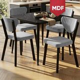 Canisa Estro Serisi Mdf Sabit 90X90 Siyah Mermer Desen Mutfak Masası Takımı 4 Adet Gri Sandalye