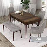 Canisa Eta Serisi 80x132 Açılabilir Mdf Barok Ahşap Desen Masa Takımı 4 Gri Sandalye ve Gri 1 Bench