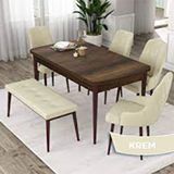 Canisa Eta Serisi 80x132 Açılabilir Mdf Barok Ahşap Desen Masa Takımı 4 Krem Sandalye ve Krem 1 Bench