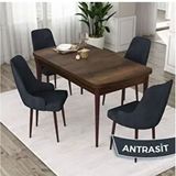 Canisa Eta Serisi 80x132 Açılabilir Mdf Barok Ahşap Desen Masa Takımı ve 4 Adet Antrasit Sandalye