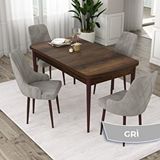 Canisa Eta Serisi 80x132 Açılabilir Mdf Barok Ahşap Desen Masa Takımı ve 4 Adet Gri Sandalye
