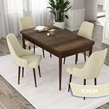 Canisa Eta Serisi 80x132 Açılabilir Mdf Barok Ahşap Desen Masa Takımı ve 4 Adet Krem Sandalye