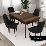 Canisa Eta Serisi 80x132 Açılabilir Mdf Barok Ahşap Desen Masa Takımı ve 4 Adet Siyah Sandalye