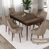 Canisa Eta Serisi 80x132 Açılabilir Mdf Barok Ahşap Desen Masa Takımı ve 6 Adet Cappucino Sandalye