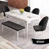 Canisa Eta Serisi 80x132 Açılabilir Mdf Beyaz Ceviz Ayak 4 Antrasit Sandalye ve 1 Bench Antrasit Masa Takımı