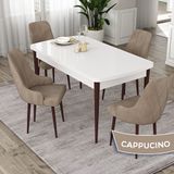 Canisa Eta Serisi 80x132 Açılabilir Mdf Beyaz Ceviz Ayak Masa Takımı ve 4 Adet Cappucino Sandalye