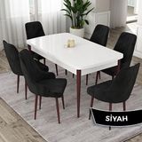 Canisa Eta Serisi 80x132 Açılabilir Mdf Beyaz Ceviz Ayak Masa Takımı ve 6 Adet Siyah Sandalye