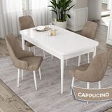 Canisa Eta Serisi 80x132 Açılabilir Mdf Beyaz Masa Takımı ve 4 Adet Cappucino Adet Sandalye
