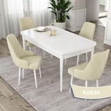 Canisa Eta Serisi 80x132 Açılabilir Mdf Beyaz Masa Takımı ve 4 Adet Krem Sandalye