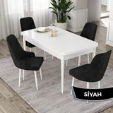 Canisa Eta Serisi 80x132 Açılabilir Mdf Beyaz Masa Takımı ve 4 Adet Siyah Sandalye