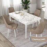 Canisa Eta Serisi 80x132 Açılabilir Mdf Beyaz Mermer Desen Masa Takımı ve 4 Adet Cappucino Sandalye
