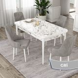 Canisa Eta Serisi 80x132 Açılabilir Mdf Beyaz Mermer Desen Masa Takımı ve 4 Adet Gri Sandalye
