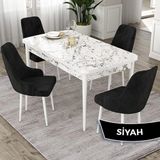 Canisa Eta Serisi 80x132 Açılabilir Mdf Beyaz Mermer Desen Masa Takımı ve 4 Adet Siyah Sandalye