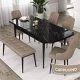 Canisa Eta Serisi 80x132 Açılabilir Mdf Siyah Mermer Desen 4 Gri Sandalye ve 1 Bench Gri Masa Takımı