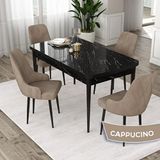 Canisa Eta Serisi 80x132 Açılabilir Mdf Siyah Mermer Desen Masa Takımı ve 4 Adet Cappucino Sandalye