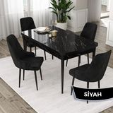 Canisa Eta Serisi 80x132 Açılabilir Mdf Siyah Mermer Desen Masa Takımı ve 4 Adet Siyah Sandalye