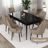 Canisa Eta Serisi 80x132 Açılabilir Mdf Siyah Mermer Desen Masa Takımı ve 6 Adet Cappucino Sandalye
