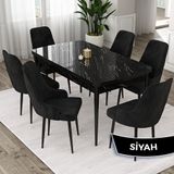 Canisa Eta Serisi 80x132 Açılabilir Mdf Siyah Mermer Desen Masa Takımı ve 6 Adet Siyah Sandalye