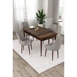 Canisa Eta Serisi 80x132 Mdf Barok Ahşap Desenli Açılabilir Masa 4 Gri Sandalye Mutfak Masası Takımı Kahverengi