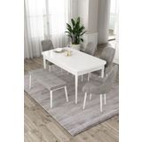 Canisa Eta Serisi 80x132 Mdf Beyaz Masa 4 Gri Sandalye 1 Bench Mutfak Masası Takımı