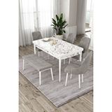 Canisa Eta Serisi 80x132 Mdf Beyaz Mermer Desenli Masa 4 Gri Sandalye 1 Bench Mutfak Masası Takımı