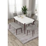 Canisa Eta Serisi 80x132 Mdf Ceviz Ayaklı Beyaz Masa 4 Gri Sandalye 1 Bench Mutfak Masası Takımı
