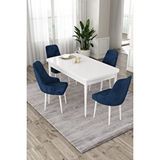 Canisa Eta Serisi, Beyaz Masa Açılabilir 80x132 Mdf Yemek Odası Takımı 4 Lacivert Sandalye