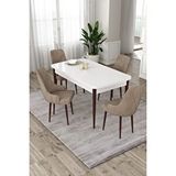Canisa Eta Serisi, Beyaz Masa Kahve Ayak 80x132 Mdf Açılabilir Yemek Masası Takımı, 4 Cappucino Sandalye
