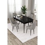 Canisa Eta Serisi,siyah Mermer Desen Açılabilir 80x132 Mdf Mutfak Masa Takımı,4 Gri Sandalye