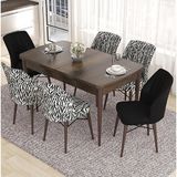 Canisa Eva Serisi 80x132 Açılabilir MDF Barok Ahşap Desen Mutfak Masası ve 2 Siyah 4 Zebra Sandalye