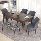 Canisa Eva Serisi 80x132 Açılabilir MDF Barok Ahşap Desen Mutfak Masası ve 4 Füme 1 Zebra Desen Bench