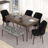Canisa Eva Serisi 80x132 Açılabilir MDF Barok Ahşap Desen Mutfak Masası ve 4 Siyah 1 Zebra Desen Bench