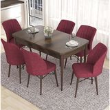 Canisa Eva Serisi 80x132 Açılabilir MDF Barok Ahşap Desen Mutfak Masası ve Bordo 6 Sandalye