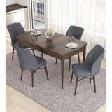 Canisa Eva Serisi 80x132 Açılabilir MDF Barok Ahşap Desen Mutfak Masası ve Füme 4 Sandalye