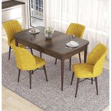 Canisa Eva Serisi 80x132 Açılabilir MDF Barok Ahşap Desen Mutfak Masası ve Hardal 4 Sandalye