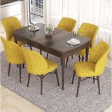 Canisa Eva Serisi 80x132 Açılabilir MDF Barok Ahşap Desen Mutfak Masası ve Hardal 6 Sandalye
