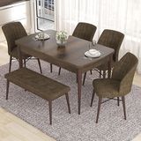 Canisa Eva Serisi 80x132 Açılabilir MDF Barok Ahşap Desen Mutfak Masası ve Kahverengi 4 Sandalye 1 Bench