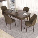Canisa Eva Serisi 80x132 Açılabilir MDF Barok Ahşap Desen Mutfak Masası ve Kahverengi 4 Sandalye