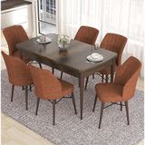 Canisa Eva Serisi 80x132 Açılabilir MDF Barok Ahşap Desen Mutfak Masası ve Kiremit 6 Sandalye