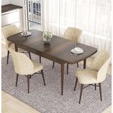 Canisa Eva Serisi 80x132 Açılabilir MDF Barok Ahşap Desen Mutfak Masası ve Krem 4 Sandalye